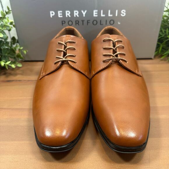 Perry Ellis Portfolio Men's Brown Leather Oxfords Shoes Size 10 - Picture 3 of 7